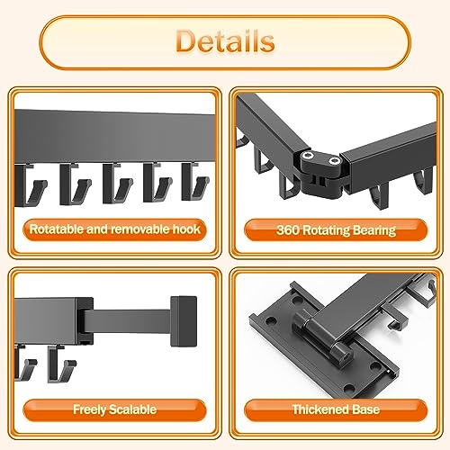 HEILAIYI Clothes Drying Rack for Laundry,Wall Mounted Clothes Hanger Rack,Folding,Retractable,Collapsible(J Shape Hooks) - Image 5