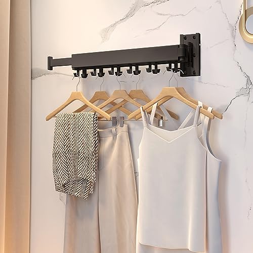 HEILAIYI Clothes Drying Rack for Laundry,Wall Mounted Clothes Hanger Rack,Folding,Retractable,Collapsible(J Shape Hooks) - Image 3