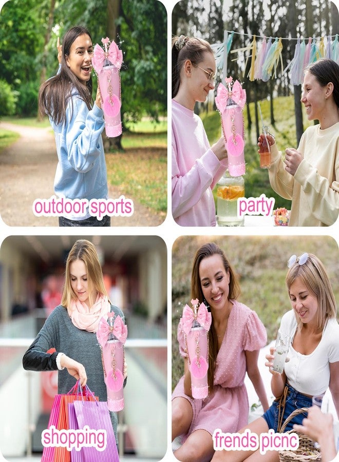 ميتي رين إكسسوارات أكواب Mity Rain Bling لكأس Stanley سعة 30 أونصة و40 أونصة و20 أونصة بمقبض، بما في ذلك غطاء علوي من القش على شكل فيونكة، وزينة من القش على شكل فيونكة، وحزام مقبض من الجلد لزجاجة المياه، وحذاء (وردي) - Image 5