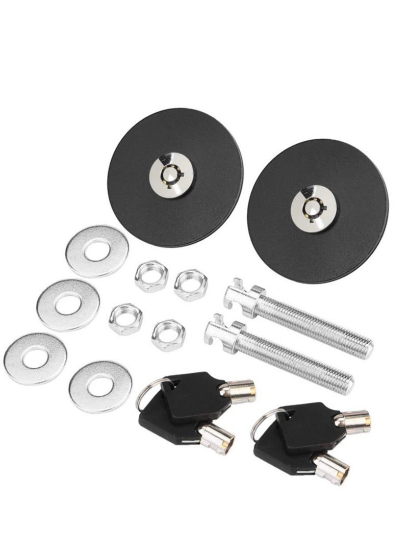 Excefore Aluminum alloy Hood Lock, Car Universal Engine Hood Cover Lock Key Pin Kit Safety Latch Pin(2PCS Black)  - Image 2