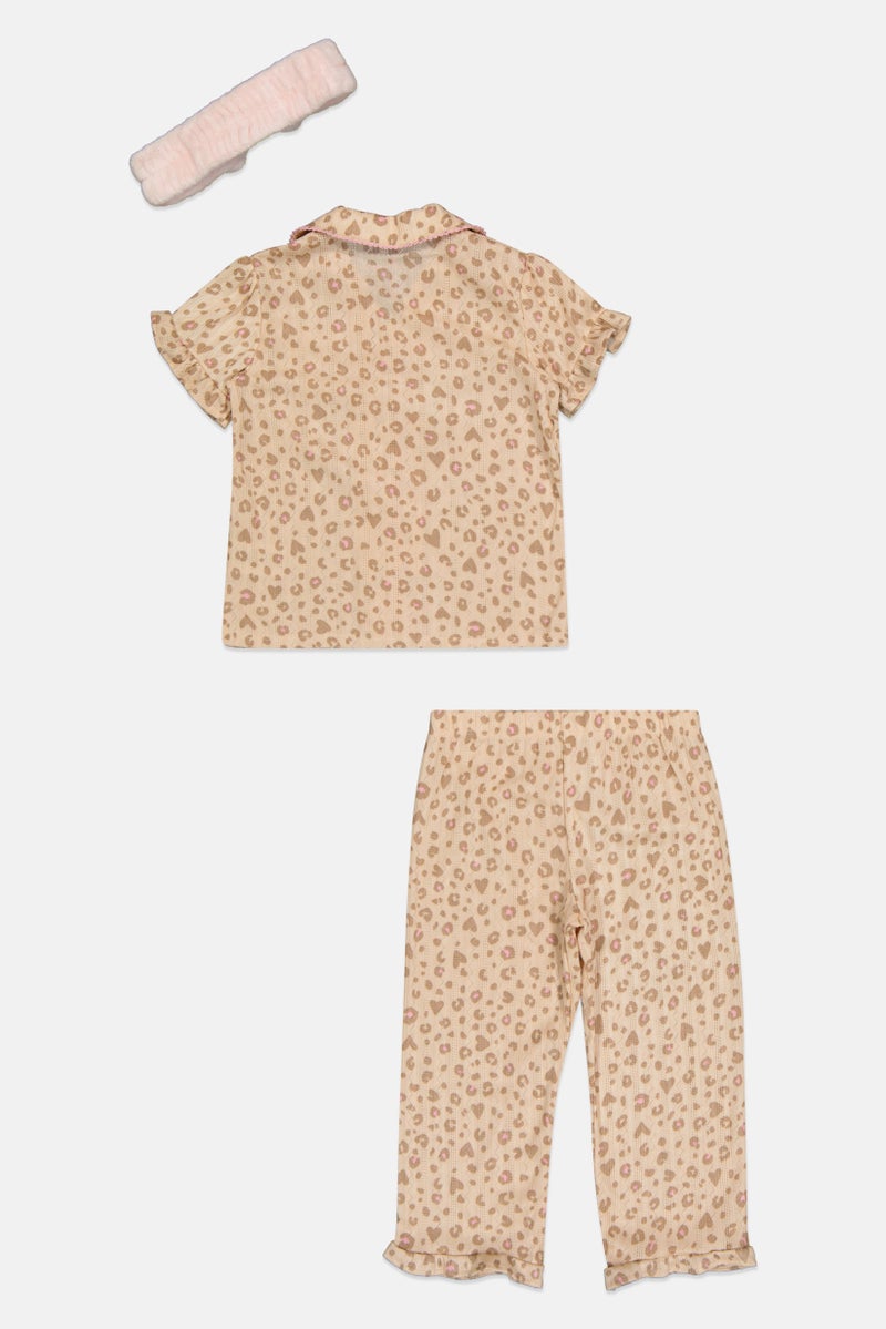 Betsey Johnson Kids Girl 3 Pieces Allover Print Pyjama Top And Bottom With Headband Set, Multicolor - Image 3