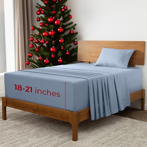 mellanni Mellanni Extra Deep Twin XL Sheets  3 PC Iconic Collection Bedding  Luxury Ultra Soft Cooling Bed Sheets  Wrinkle Fade Stain Resistant Twin Extra Long Blue Hydrangea 