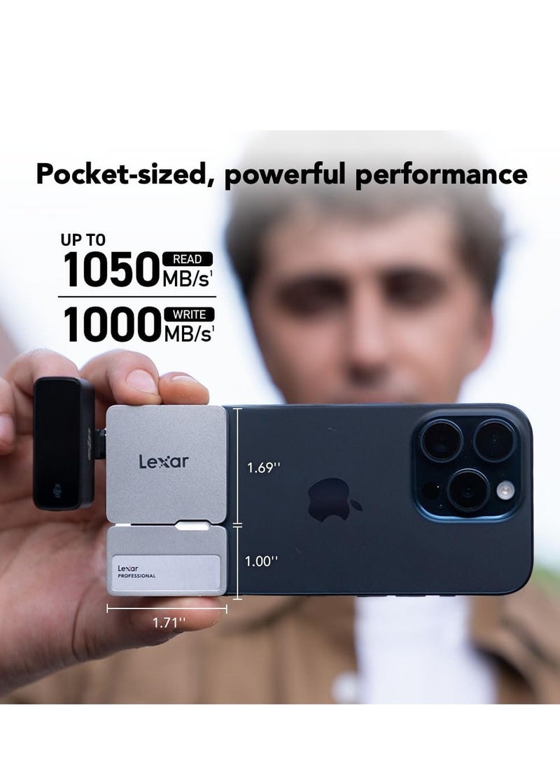 Lexar Professional Go Portable SSD w/Hub, Supports Apple 4K 60fps ProRes, Up to 1050MB/s, USB 3.2 Gen 2 - Image 2