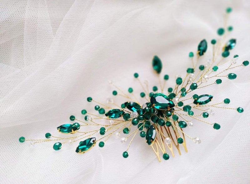 BERYUAN Women Bridal Teardrop Emerald Green Crystal Hair Comb Wedding Hair Accessory Rhinestone Hair Piece Party Headress for Bride Bridesmaid - Image 5