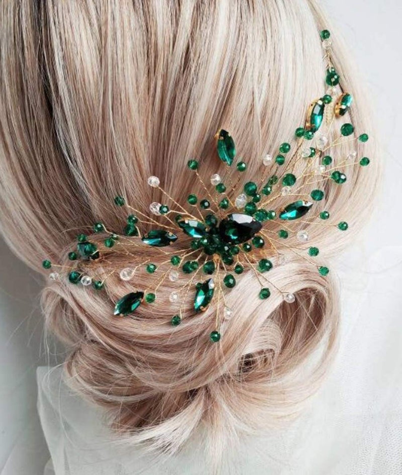 BERYUAN Women Bridal Teardrop Emerald Green Crystal Hair Comb Wedding Hair Accessory Rhinestone Hair Piece Party Headress for Bride Bridesmaid - Image 1