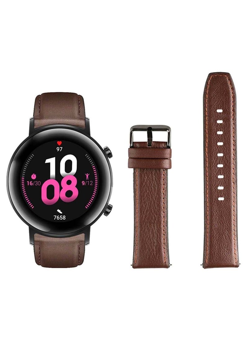 vesus Genuine Leather Replacement Band 20mm For Huawei Watch GT 2 42mm Official Dark Brown