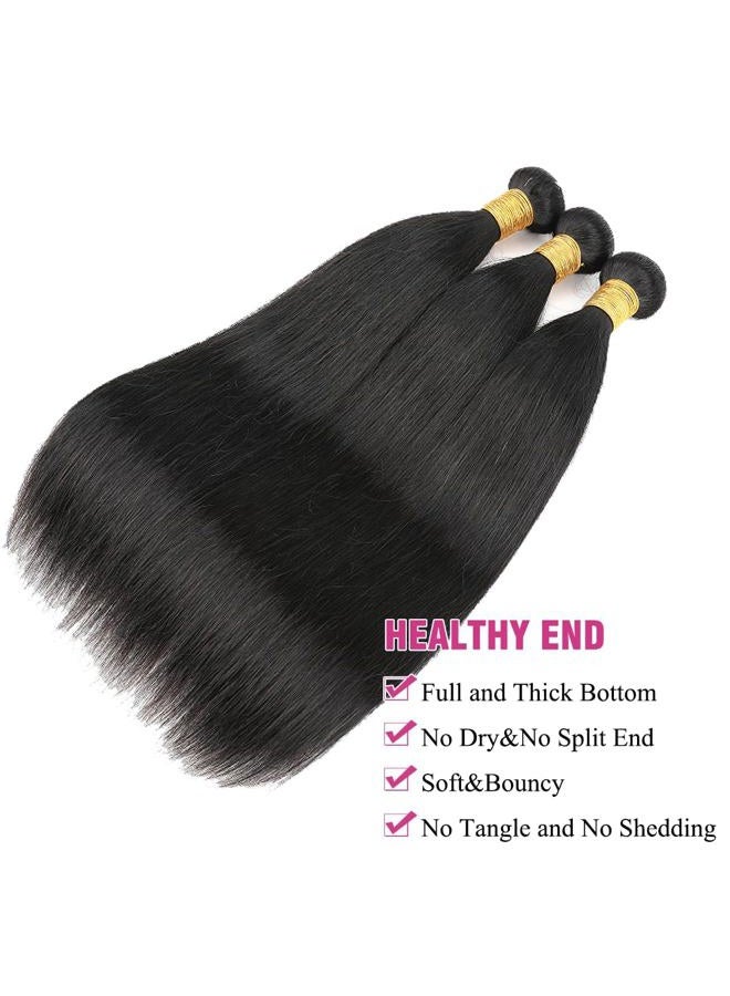 AUTTO Hair 8A Unprocessed Brazilian Virgin Hair Straight Remy Hair One Bundle 22inch Cheap Virgin Human Hair Extension Weft Natural Black Color (100+/-5g)/bundle Can be Dyed and Bleached - Image 2