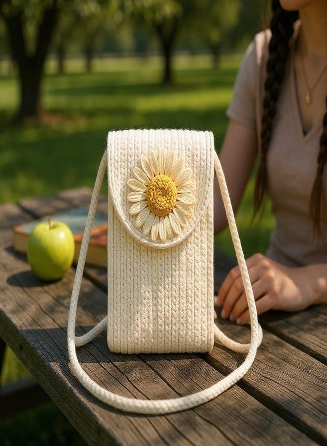 DYARCHY Stylish Woven Mobile Pouch Sling Bag for Women | Crossbody Phone Bag with Strap & Velcro Closure | Lightweight Small Purse for Travel, Shopping & Casual Outfits (Queen Pink) (CREAM) - Image 2