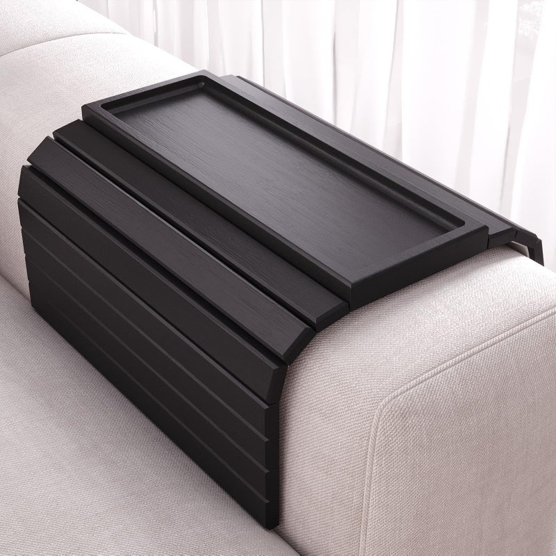 Danfoxer Sofa Arm Tray,Bamboo Folding Couch Arm Tray,Sofa Armrest Trays with Anti-Slip Pad for Drinks,Snacks,Phone,Remote Controlï¼ˆBlackï¼‰ - Image 1