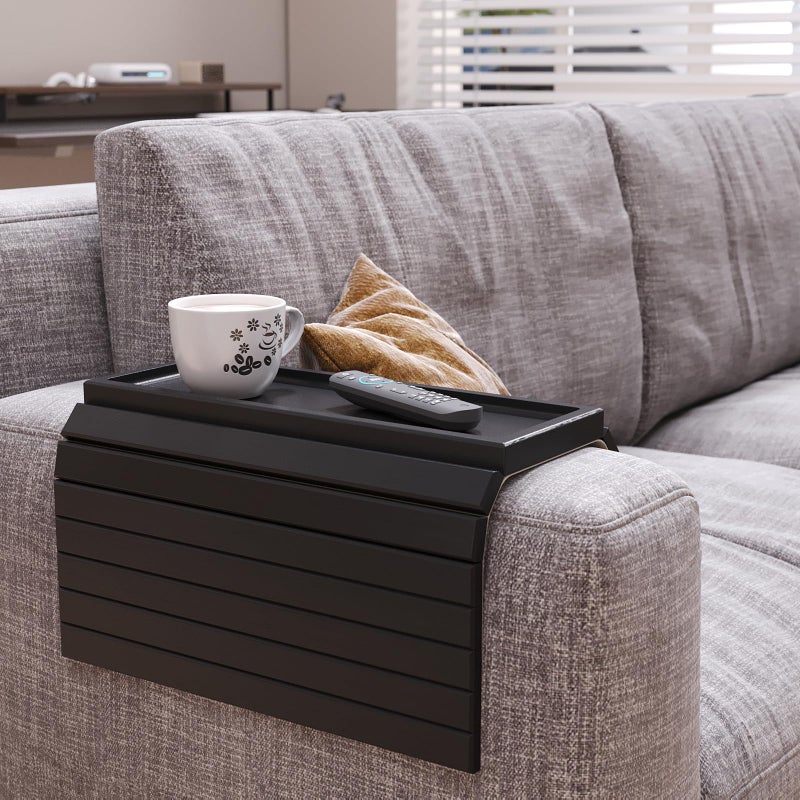 Danfoxer Sofa Arm Tray,Bamboo Folding Couch Arm Tray,Sofa Armrest Trays with Anti-Slip Pad for Drinks,Snacks,Phone,Remote Controlï¼ˆBlackï¼‰ - Image 2
