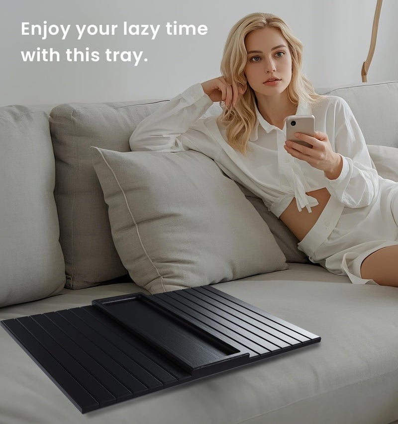 Danfoxer Sofa Arm Tray,Bamboo Folding Couch Arm Tray,Sofa Armrest Trays with Anti-Slip Pad for Drinks,Snacks,Phone,Remote Controlï¼ˆBlackï¼‰ - Image 5