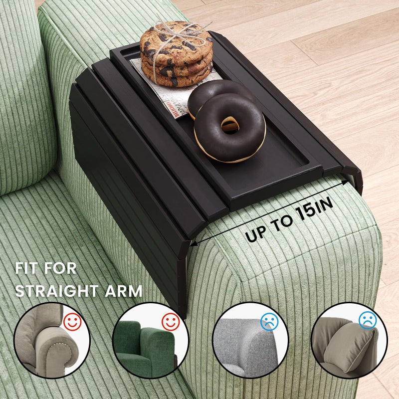 Danfoxer Sofa Arm Tray,Bamboo Folding Couch Arm Tray,Sofa Armrest Trays with Anti-Slip Pad for Drinks,Snacks,Phone,Remote Controlï¼ˆBlackï¼‰ - Image 3