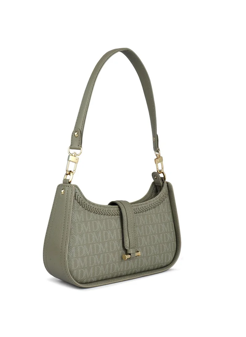 دا ميلانو حقيبة جلد طبيعي رمادية بحمالة كتف