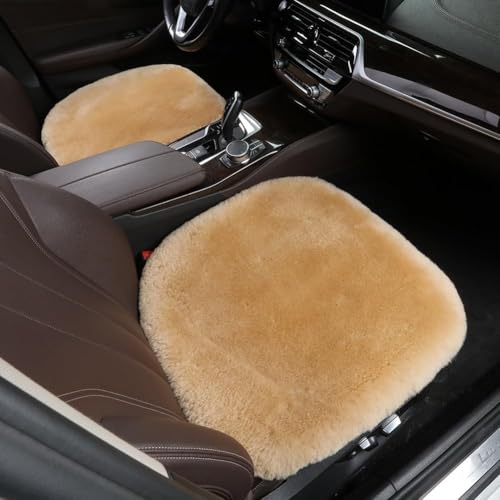 CottonFry Car Seat Cover/Pad, Soft Rabbit Fur Cover, Fluffy Plush Vehicle Protector Pad with Non-Slip Backing (Beige 2 Front 20x20, 1 Back 20x51) - Image 3