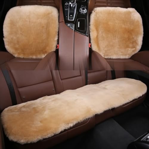 CottonFry Car Seat Cover/Pad, Soft Rabbit Fur Cover, Fluffy Plush Vehicle Protector Pad with Non-Slip Backing (Beige 2 Front 20x20, 1 Back 20x51) - Image 1