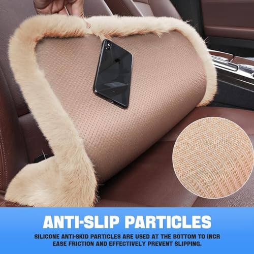 CottonFry Car Seat Cover/Pad, Soft Rabbit Fur Cover, Fluffy Plush Vehicle Protector Pad with Non-Slip Backing (Beige 2 Front 20x20, 1 Back 20x51) - Image 4