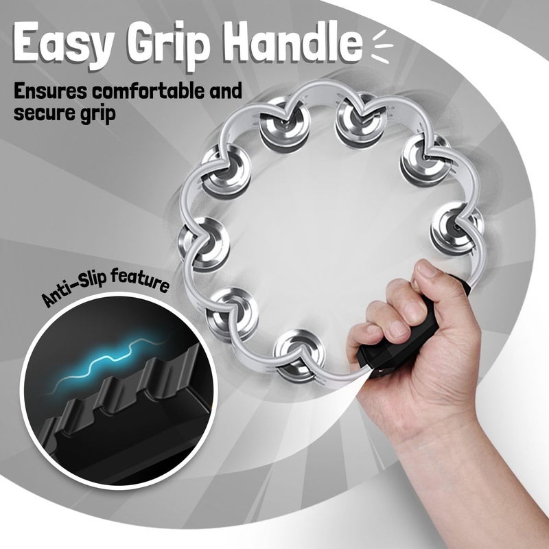 Flexzion Flower Tambourine - 8 Inch Handheld Percussion Instrument w/Metal Jingles & Ergonomic Grip - Small Tambourines for Adults, Kids, Church, Parties, & Musical Events (White) - Image 4