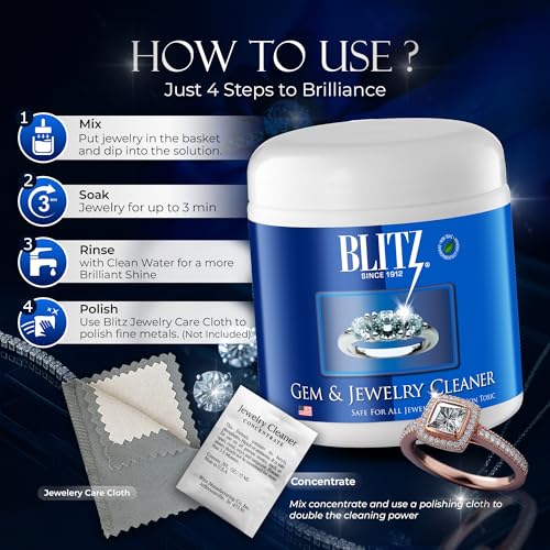 Blitz Gem & Jewelry Cleaner Cleaning Liquid for Gold, Silver, & Platinum Jewelry Cleans Precious & Semi-Precious Gemstones. Nontoxic, Non-Abrasive, & Planet Friendly, 8oz Jar With Concentrate Packet - Image 5