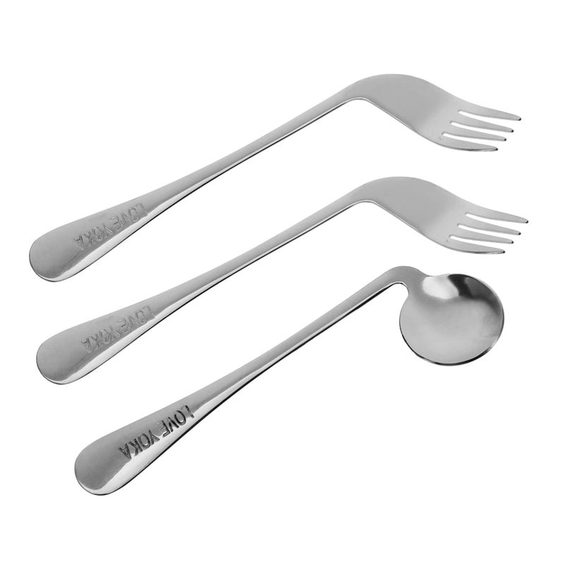 Ergonomic Angled Utensil Set Curved Spoon Fork Kit for Elderly and Bedridden Patients - Image 2