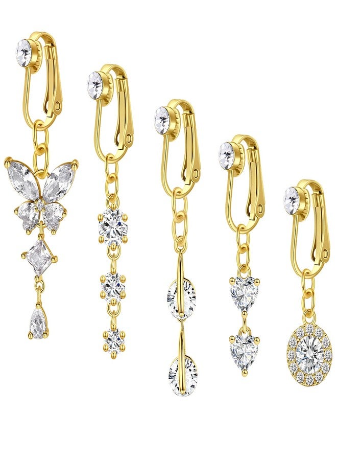 Incaton Fake Belly Button Ring Clip-On for Women - CZ Dangle Heart Non-Piercing Jewelry - Gold - Image 1