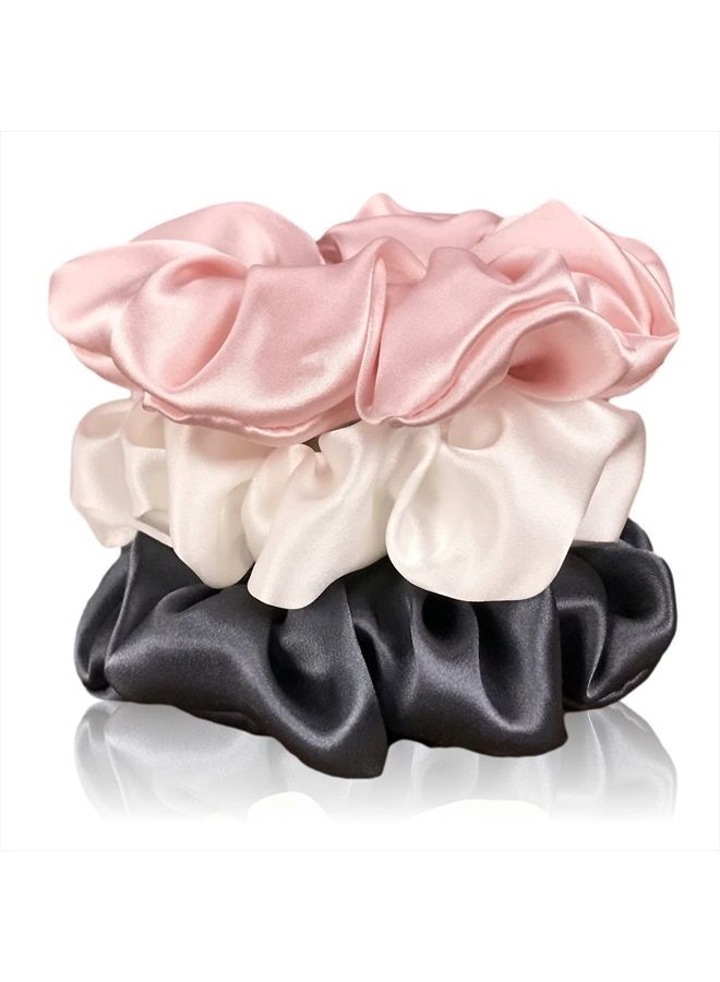 Celestial Silk Mulberry Silk Scrunchies for Hair (Large, Charcoal, Pink, Ivory) - Image 1