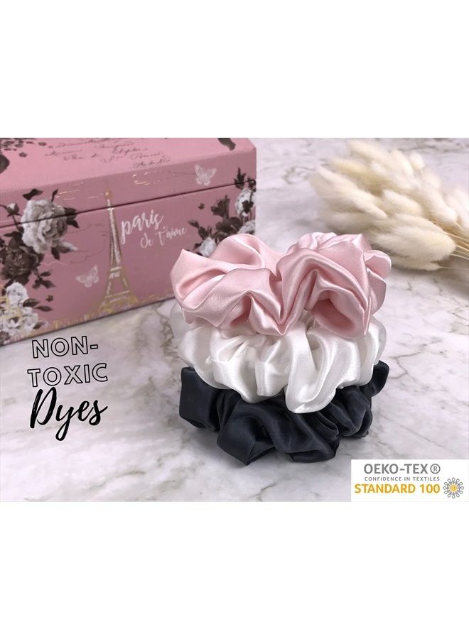 Celestial Silk Mulberry Silk Scrunchies for Hair (Large, Charcoal, Pink, Ivory) - Image 4