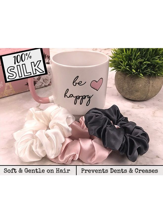 Celestial Silk Mulberry Silk Scrunchies for Hair (Large, Charcoal, Pink, Ivory) - Image 3