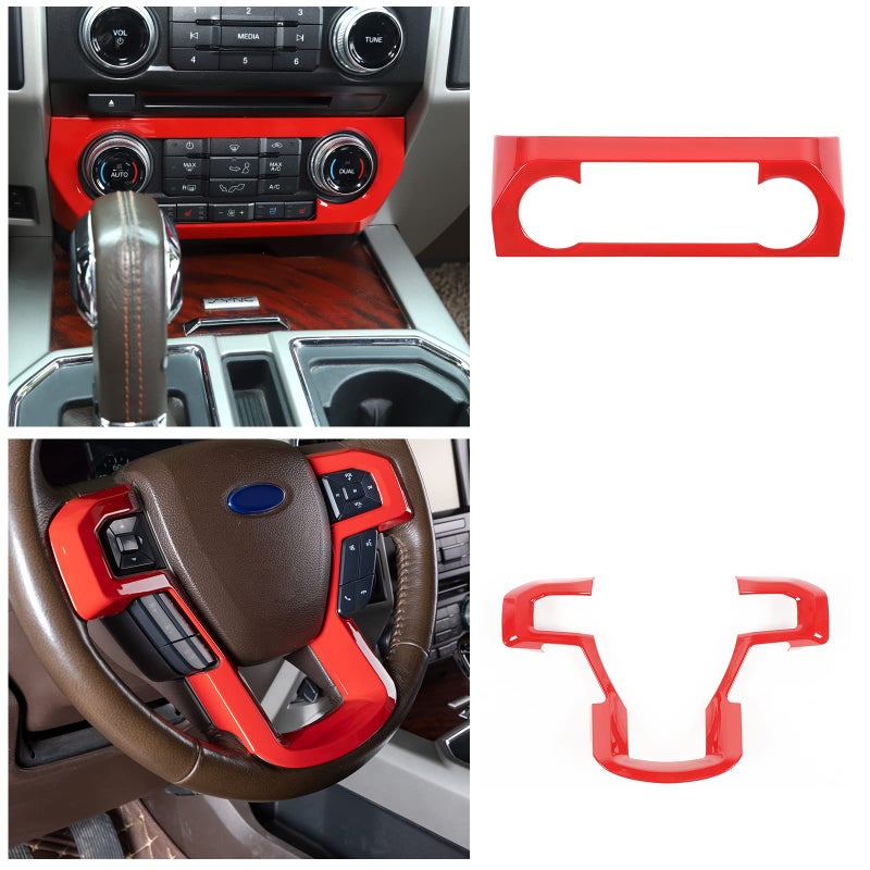 JeCar 11PCS Interior Decoration Trim Kit for Ford F150 2015-2020 Steering Wheel & Center Console Trim Dashboard & Rear Air Conditioner Vent Cover (Red) - Image 5