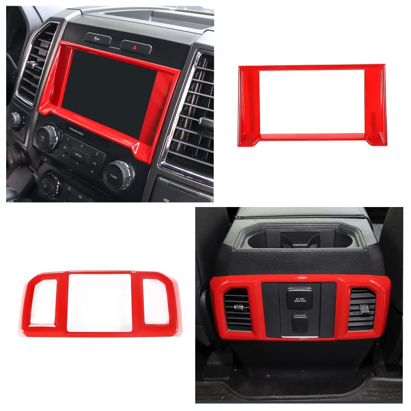 JeCar 11PCS Interior Decoration Trim Kit for Ford F150 2015-2020 Steering Wheel & Center Console Trim Dashboard & Rear Air Conditioner Vent Cover (Red) - Image 3