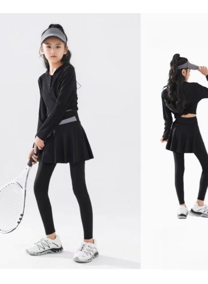 Children's Quick Drying Clothes Yoga Badminton Tennis Training Hooded Long Sleeved Sports Suit  - Image 1