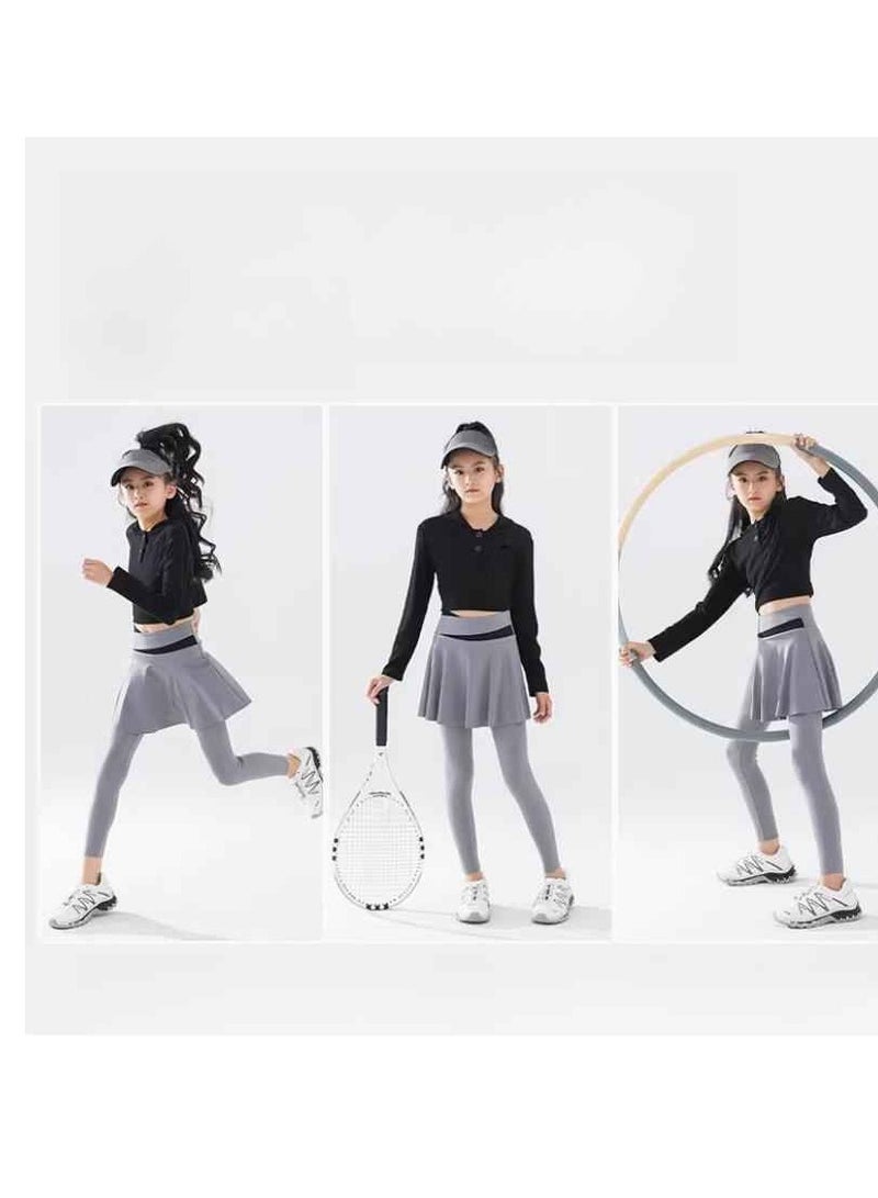 Children's Quick Drying Clothes Yoga Badminton Tennis Training Hooded Long Sleeved Sports Suit  - Image 4