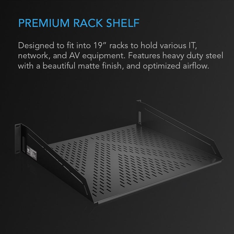 AC Infinity Vented Cantilever 2U Universal Rack Shelf, 16" Deep, for 19â€ Equipment Racks. Heavy-Duty 2.4mm Cold Rolled Steel, 100lbs Capacity. - Image 2