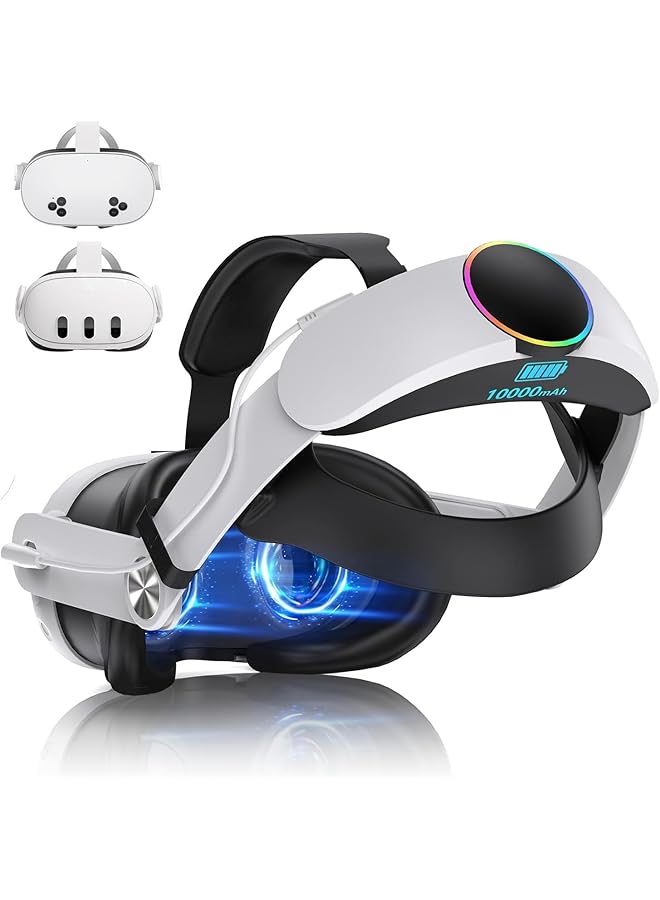 XICEN Vr Battery Headset For Oculus/Meta Quest 3/3S Head Strap With 10000Mah Battery Pack Rechargeable Elite Strap Extend 8H Playtime And Adjustable For Vr Headset Compatible With Quest 3/3S Accessories  - Image 1