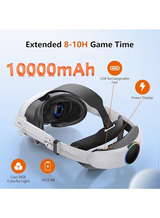 XICEN Vr Battery Headset For Oculus/Meta Quest 3/3S Head Strap With 10000Mah Battery Pack Rechargeable Elite Strap Extend 8H Playtime And Adjustable For Vr Headset Compatible With Quest 3/3S Accessories  - Image 2