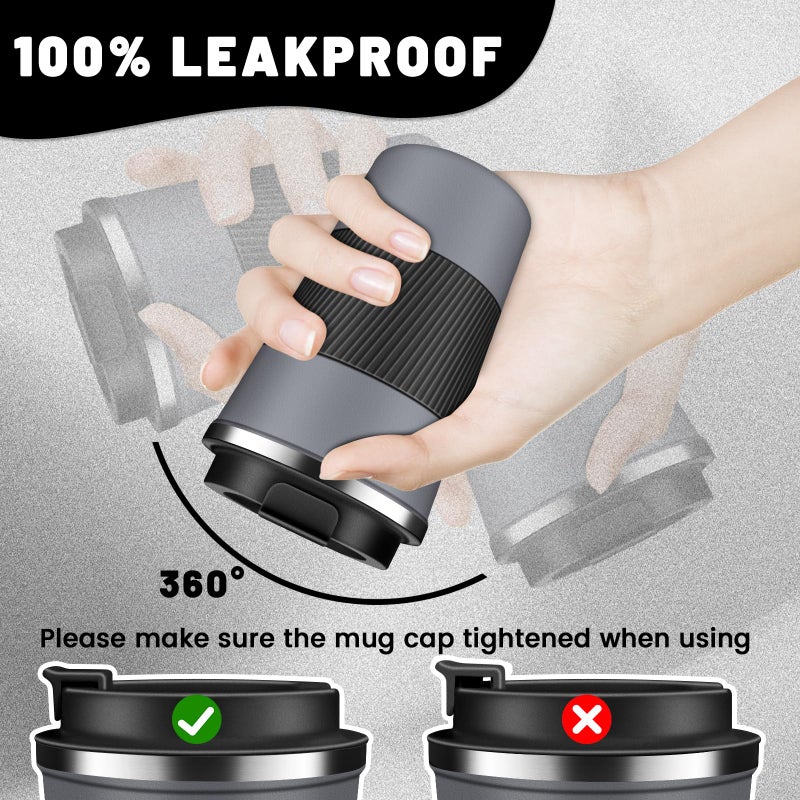 DUBUXW القهوة المعزولة من البهلوان مع Flip Lid 12oz / 17oz من الفولاذ المقاوم للصدأ سفر القهوة القدح - Image 3