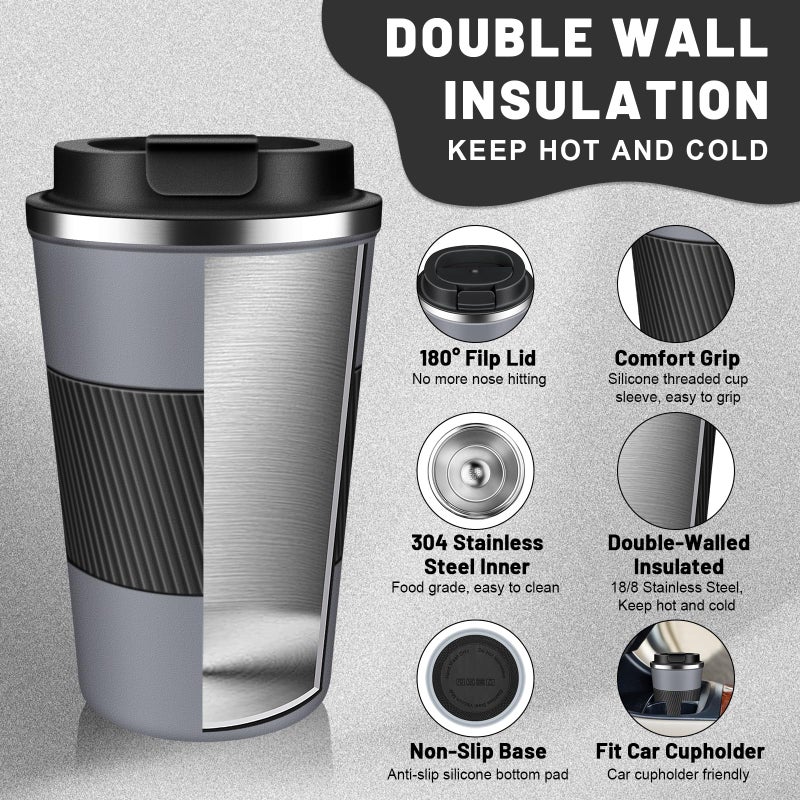 DUBUXW القهوة المعزولة من البهلوان مع Flip Lid 12oz / 17oz من الفولاذ المقاوم للصدأ سفر القهوة القدح - Image 4