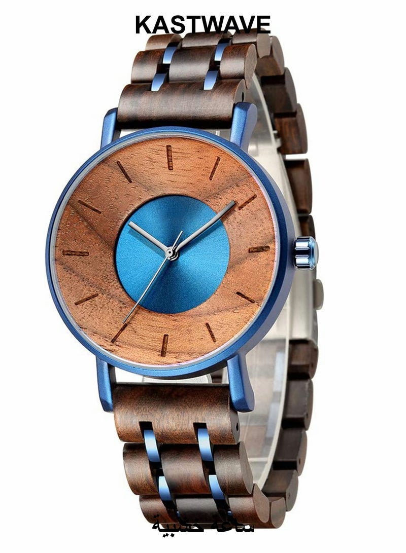 KASTWAVE Wooden Watches For Men 42mm Round Light Handmade Wooden Wrist Watches with Adjustable Stylish Wood Strap - Image 1