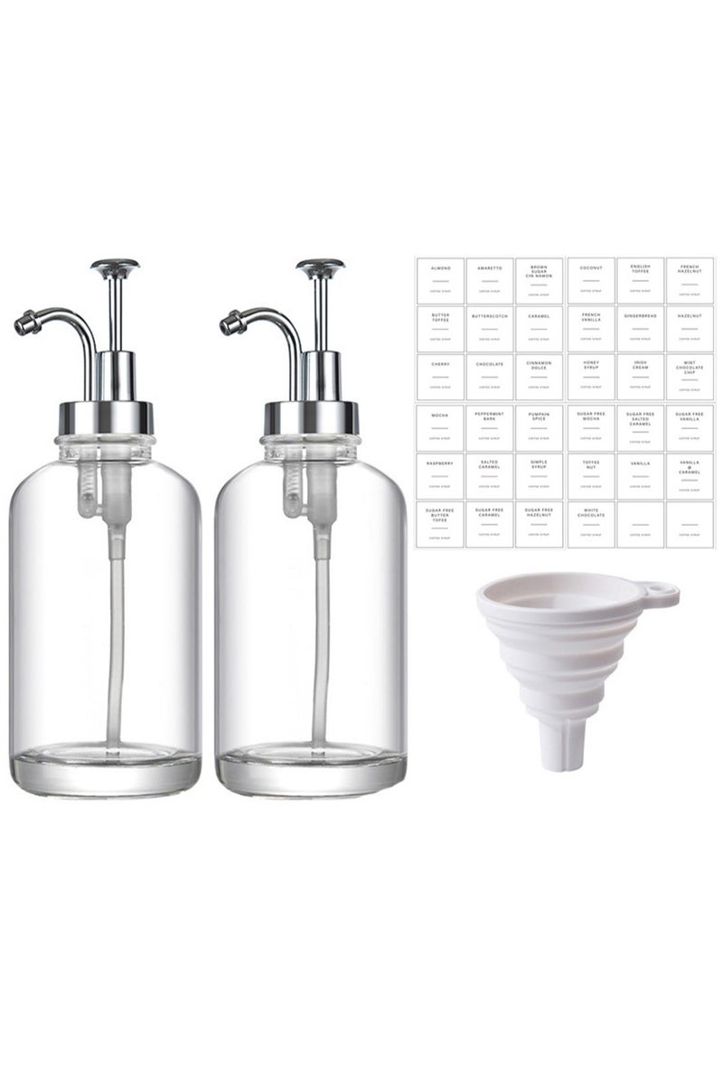 موزع شراب القهوة لبار القهوة، مضخة شراب القهوة، زجاجة شراب القهوة الزجاجية، ملحقات بار القهوة، مع 36 ملصقًا، 16.9 أونصة 500 مل، مجموعة من 2 - Image 1