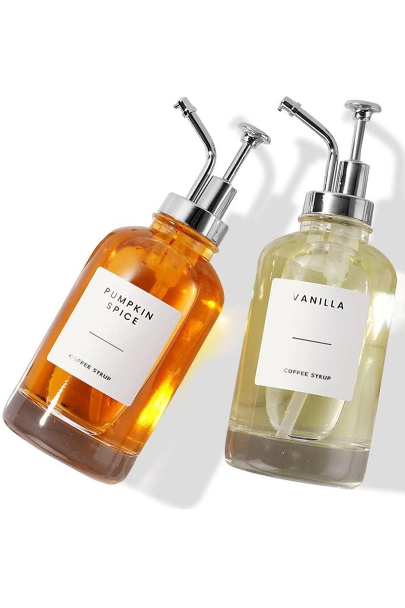 موزع شراب القهوة لبار القهوة، مضخة شراب القهوة، زجاجة شراب القهوة الزجاجية، ملحقات بار القهوة، مع 36 ملصقًا، 16.9 أونصة 500 مل، مجموعة من 2 - Image 3