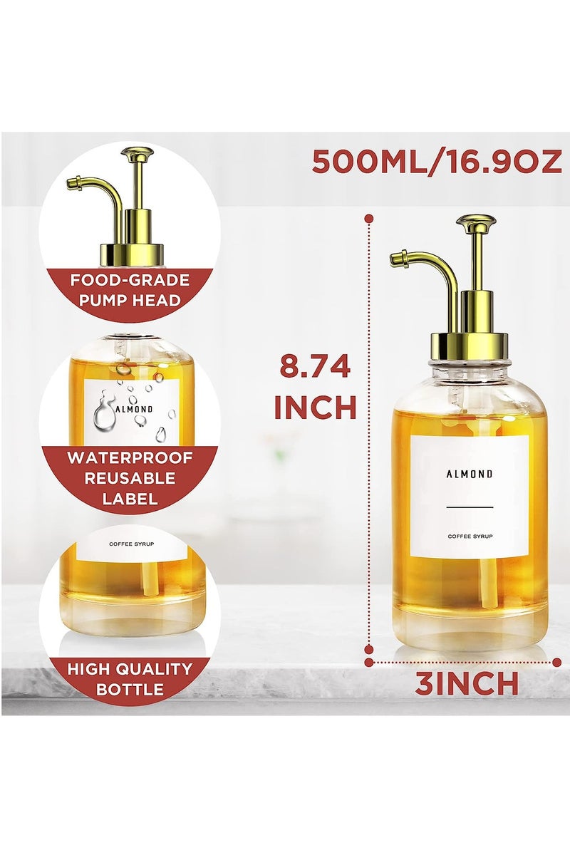 موزع شراب القهوة لبار القهوة، مضخة شراب القهوة، زجاجة شراب القهوة الزجاجية، ملحقات بار القهوة، مع 36 ملصقًا، 16.9 أونصة 500 مل، مجموعة من 2 - Image 4