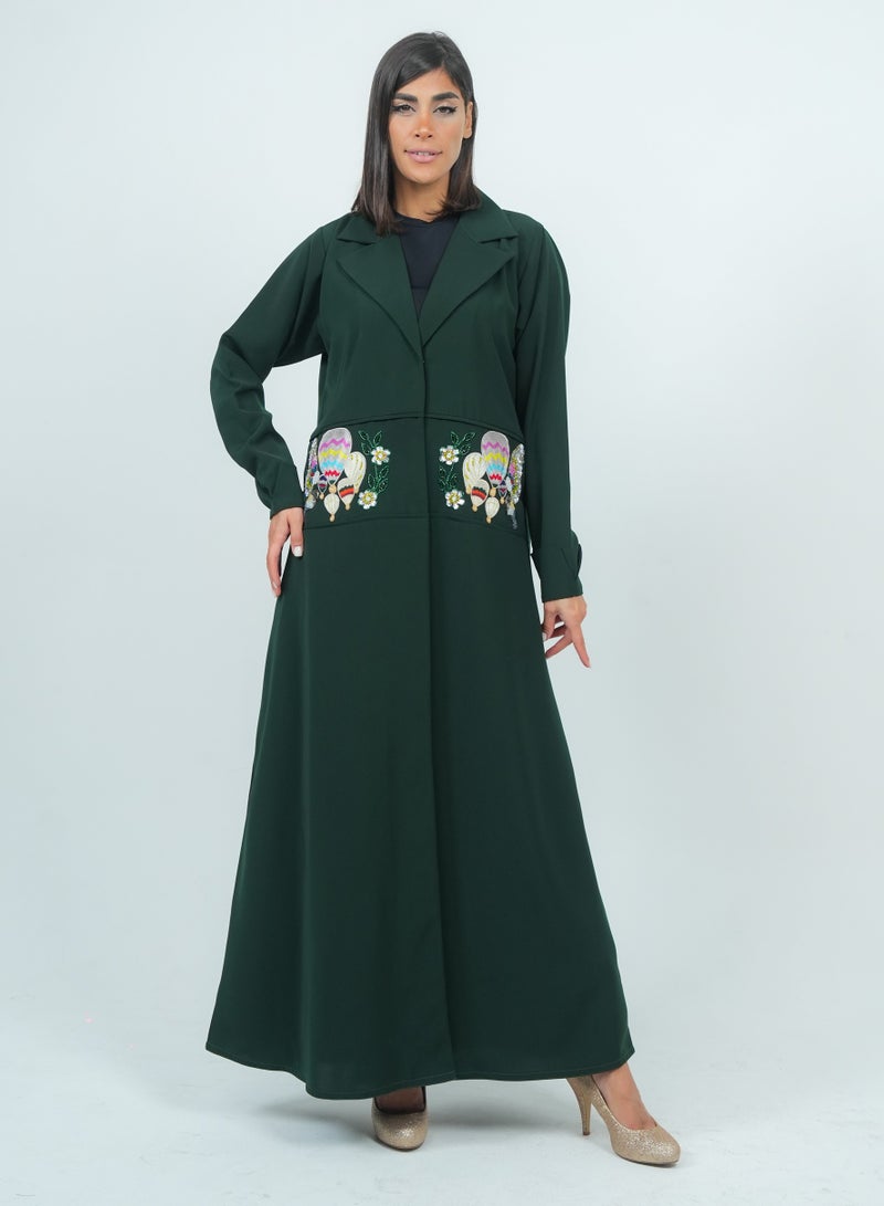 Rosette Abaya Elegant Blazer Style Abaya with Fantasy Embroidery Design - Image 1