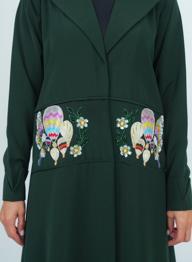 Rosette Abaya Elegant Blazer Style Abaya with Fantasy Embroidery Design - Image 2