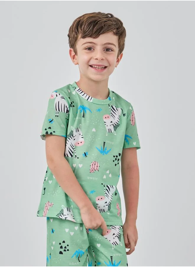 ستايلي Styli Graphic Print Short Sleeve T-Shirt and Shorts Pyjama Set