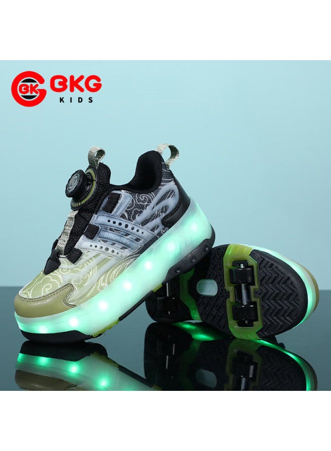 Bkg Girls' Four-wheel Roller Skates Sports Shoes For Students And Teenagers Zyq23825-b7 Black Olive Green 36 - Image 1