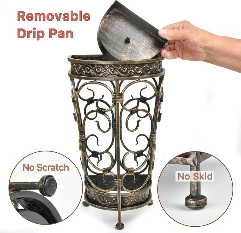 Dualplex Super Quality Umbrella Stand, Umbrella Holder Antique Look Metal Entry Hallway Décor, Wallside Style w/Removable Drip Tray Home Office Decoration Rack Holds Umbrellas Canes Walking Stick - Image 3