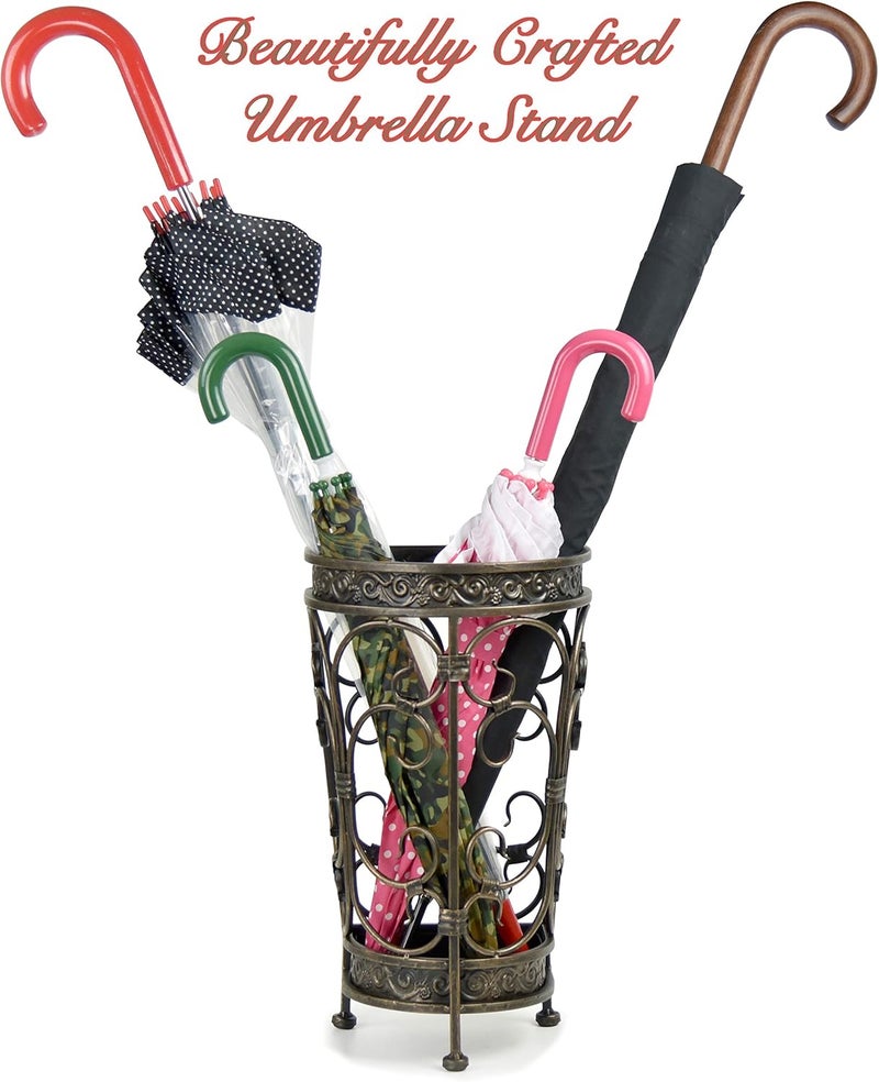 Dualplex Super Quality Umbrella Stand, Umbrella Holder Antique Look Metal Entry Hallway Décor, Wallside Style w/Removable Drip Tray Home Office Decoration Rack Holds Umbrellas Canes Walking Stick - Image 5