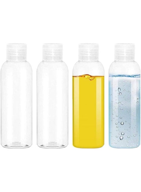MOMENT 4 Pack 100ML Empty Clear Plastic Squeeze Bottles with Disc Top Flip Cap Travel Bottle BPA-Free Containers For Shampoo, Lotions, Liquid Body Soap, Creams..