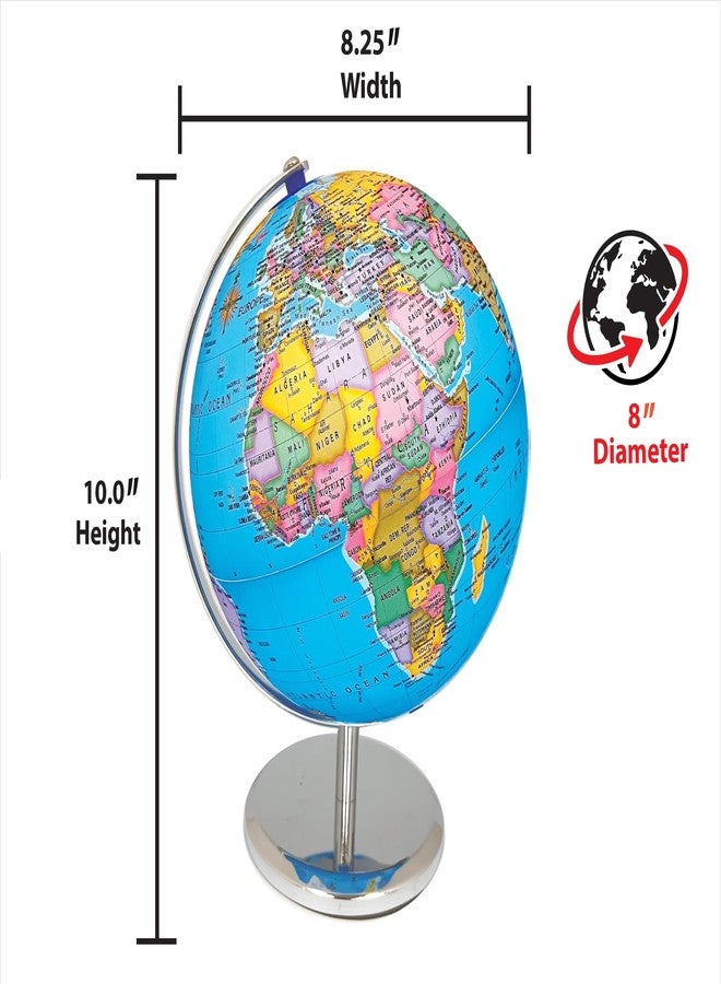 Replogle 8"/20cm Interactive Illuminated Political Globe with Chrome Base, Riser and Semi-Meridian. Standing 12 inches tall, This Colorful Easy to Read Globe Illuminates Brightly. The Perfect STEM Educational Interactive Globe With Over a Thousand Pieces of Information. Ideal Night Light for Bedroom, Office or Home Decor. (Blue) - Image 3