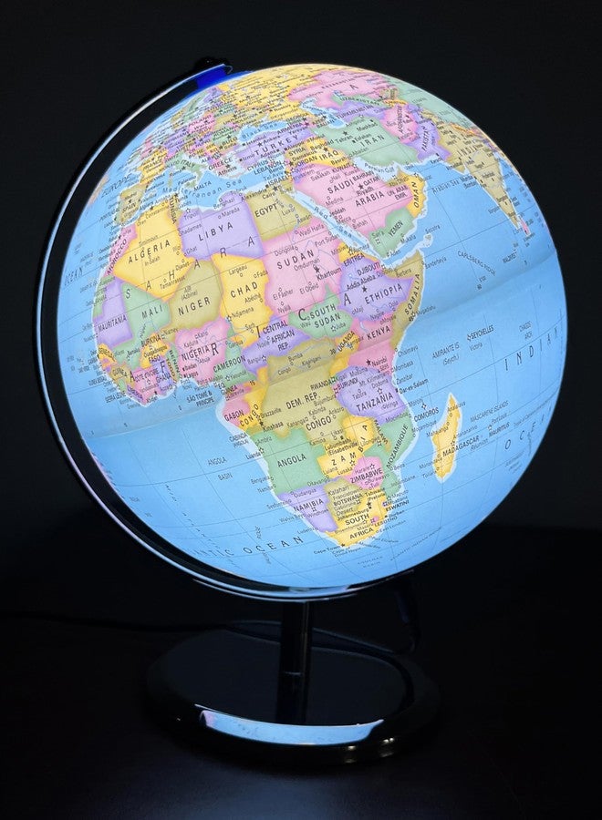 Replogle 8"/20cm Interactive Illuminated Political Globe with Chrome Base, Riser and Semi-Meridian. Standing 12 inches tall, This Colorful Easy to Read Globe Illuminates Brightly. The Perfect STEM Educational Interactive Globe With Over a Thousand Pieces of Information. Ideal Night Light for Bedroom, Office or Home Decor. (Blue) - Image 2