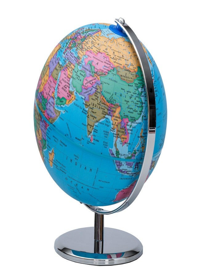 Replogle 8"/20cm Interactive Illuminated Political Globe with Chrome Base, Riser and Semi-Meridian. Standing 12 inches tall, This Colorful Easy to Read Globe Illuminates Brightly. The Perfect STEM Educational Interactive Globe With Over a Thousand Pieces of Information. Ideal Night Light for Bedroom, Office or Home Decor. (Blue) - Image 4